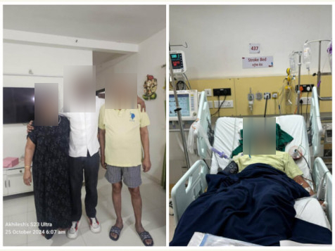 A family together at home, and the same patient during treatment