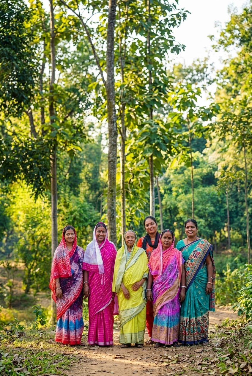Women of a village self-help group standing together