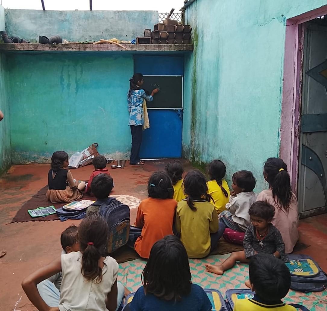 A learning-centre session for children in a village