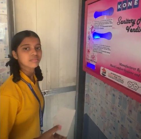Sanitary pad vending machine at a government school, part of the KONE partnership