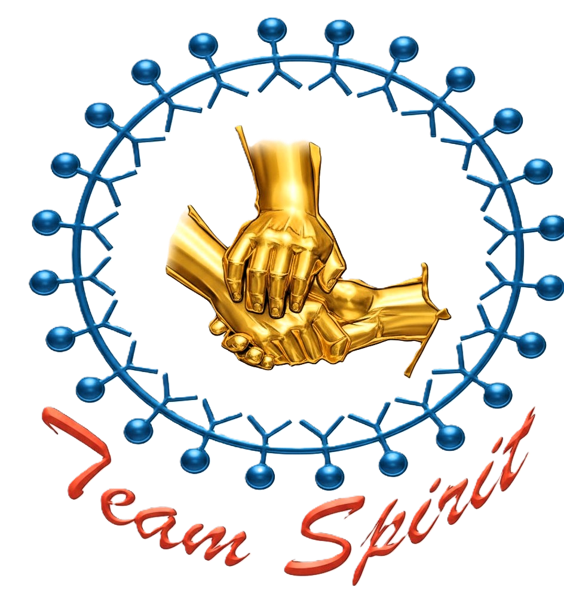 Team Spirit emblem: golden clasped hands inside a ring of people
